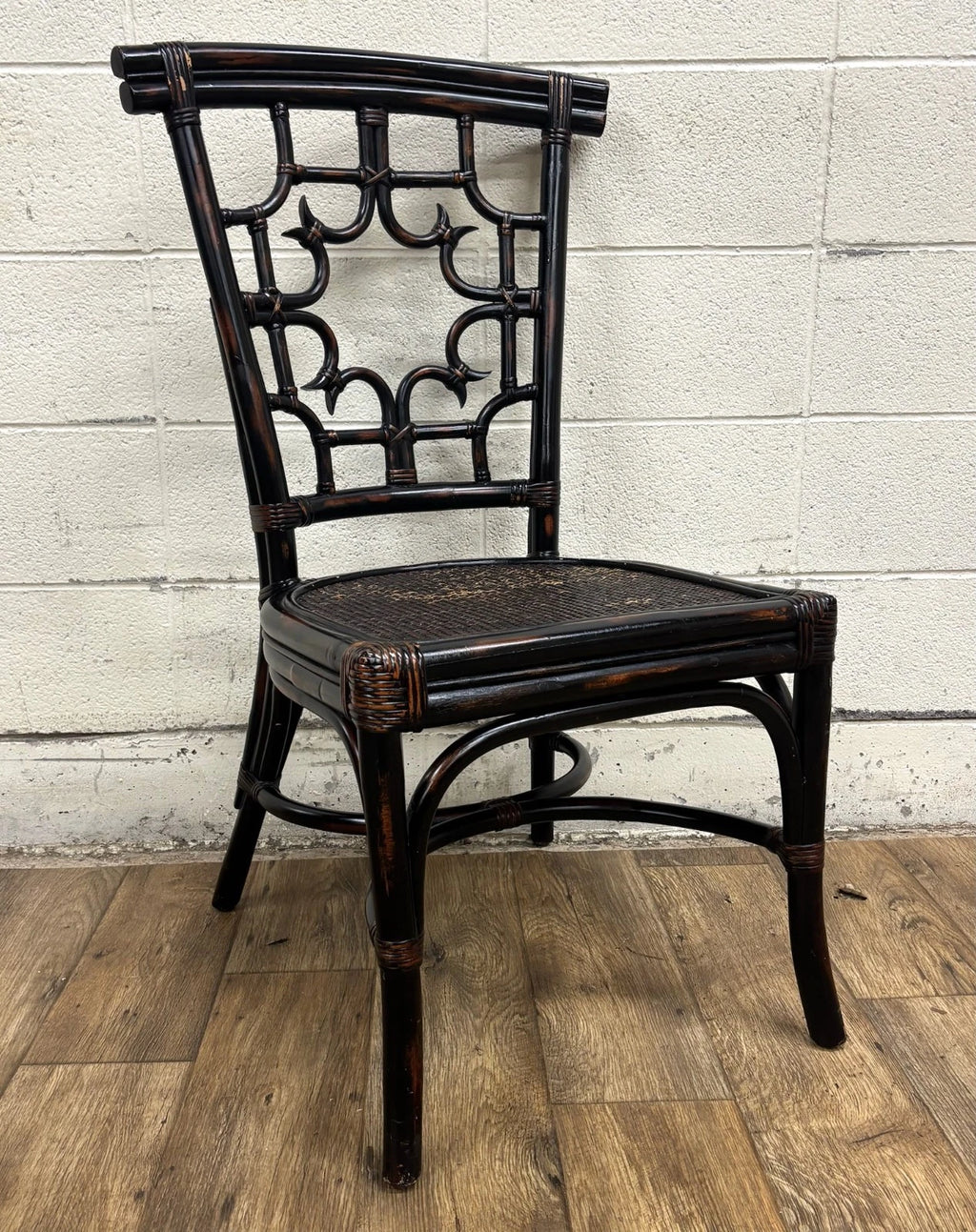 Pier 1 Chippendale Style Woven Rattan Fretwork Fret Dining Side Chair