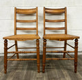 Vintage Colonial Style Ladderback Cane Seat Dining Chairs - Pair