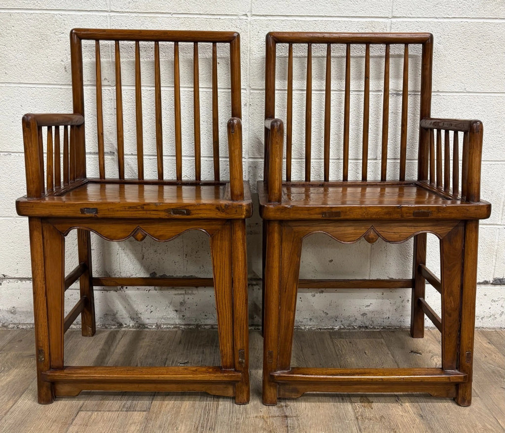 Antique Qing Dynasty Style Chinese Double Happiness Dining Arm Chairs