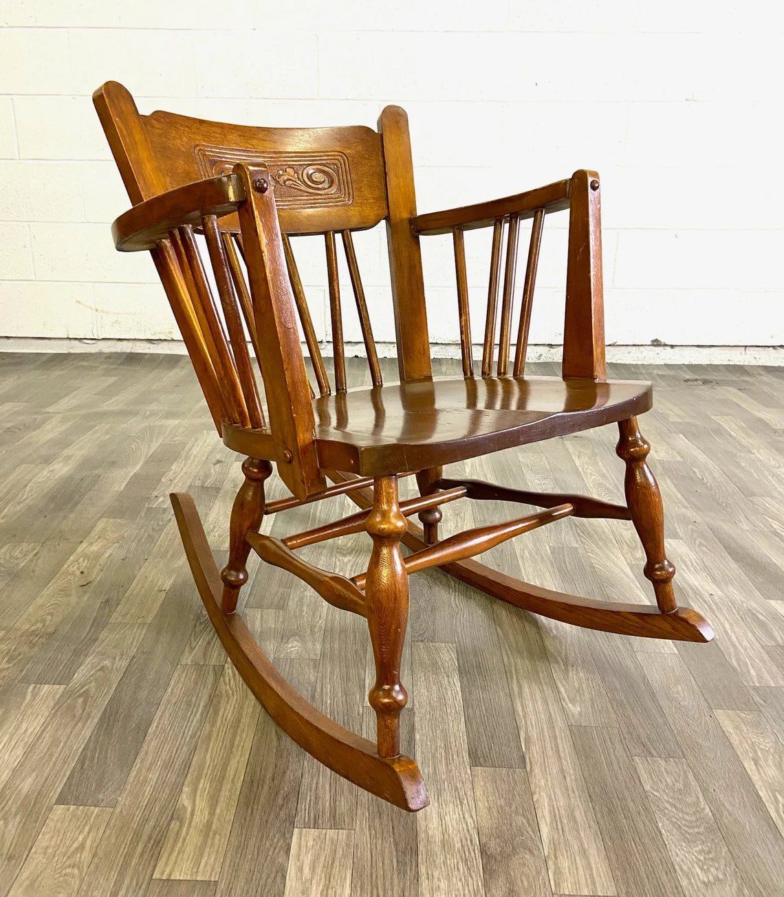 Vintage or Antique Victorian Style Pressed Back Spindle Rocking Chair