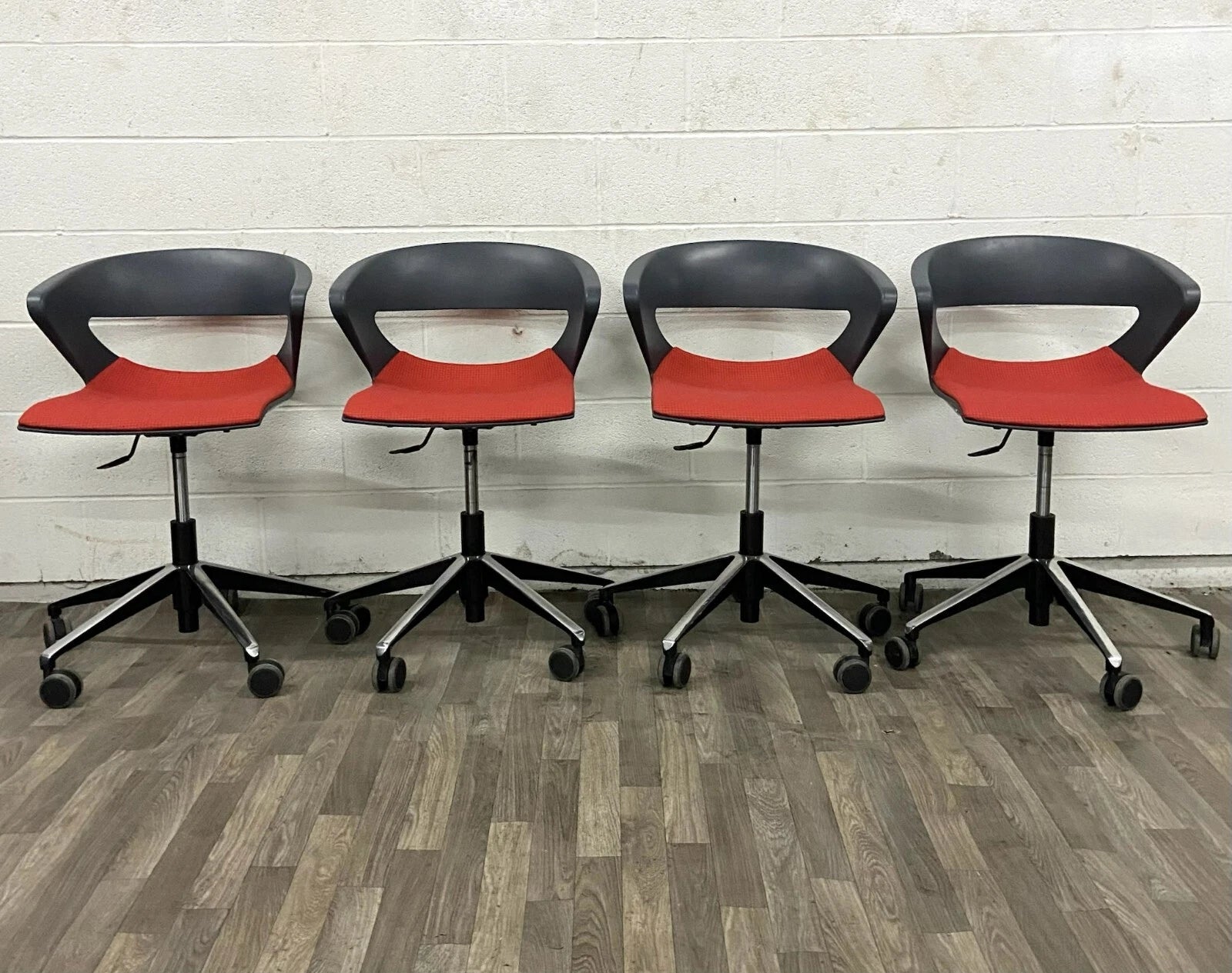 Cape Furniture Modern Black and Red Swivel Rolling Chairs - Set of 4