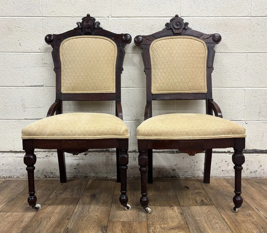 Antique Victorian Eastlake Style Carved Parlor Chairs Side Chairs - Pair