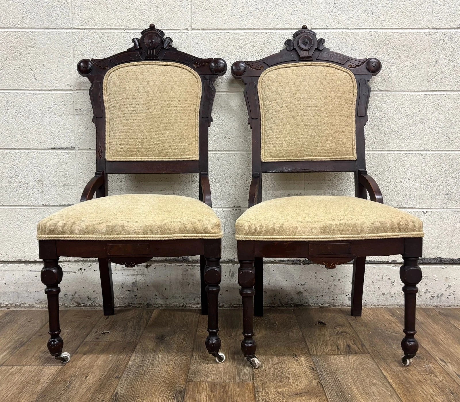 Antique Victorian Eastlake Style Carved Parlor Chairs Side Chairs - Pair