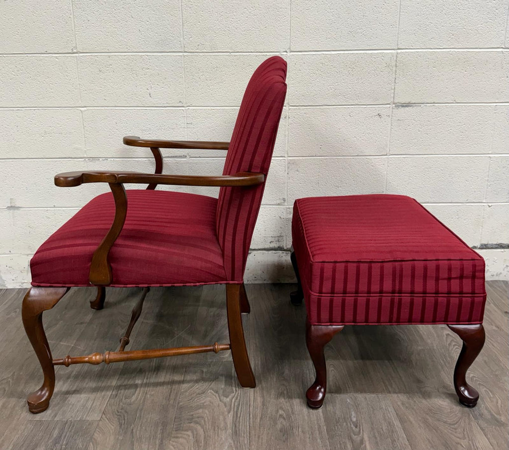 Vintage 1995 Ethan Allen Queen Anne Wingback Lounge Chair with Ottoman