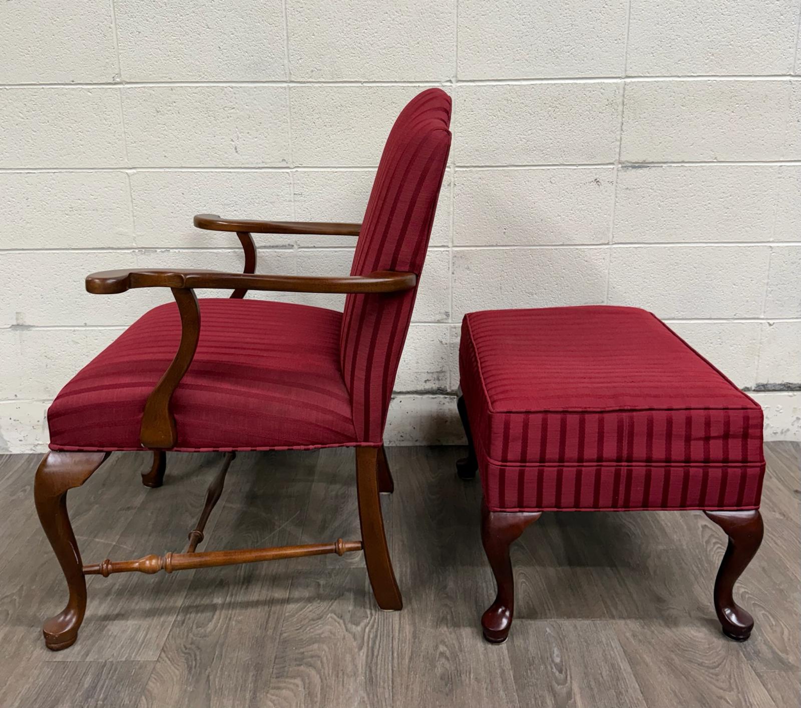 Vintage 1995 Ethan Allen Queen Anne Wingback Lounge Chair with Ottoman