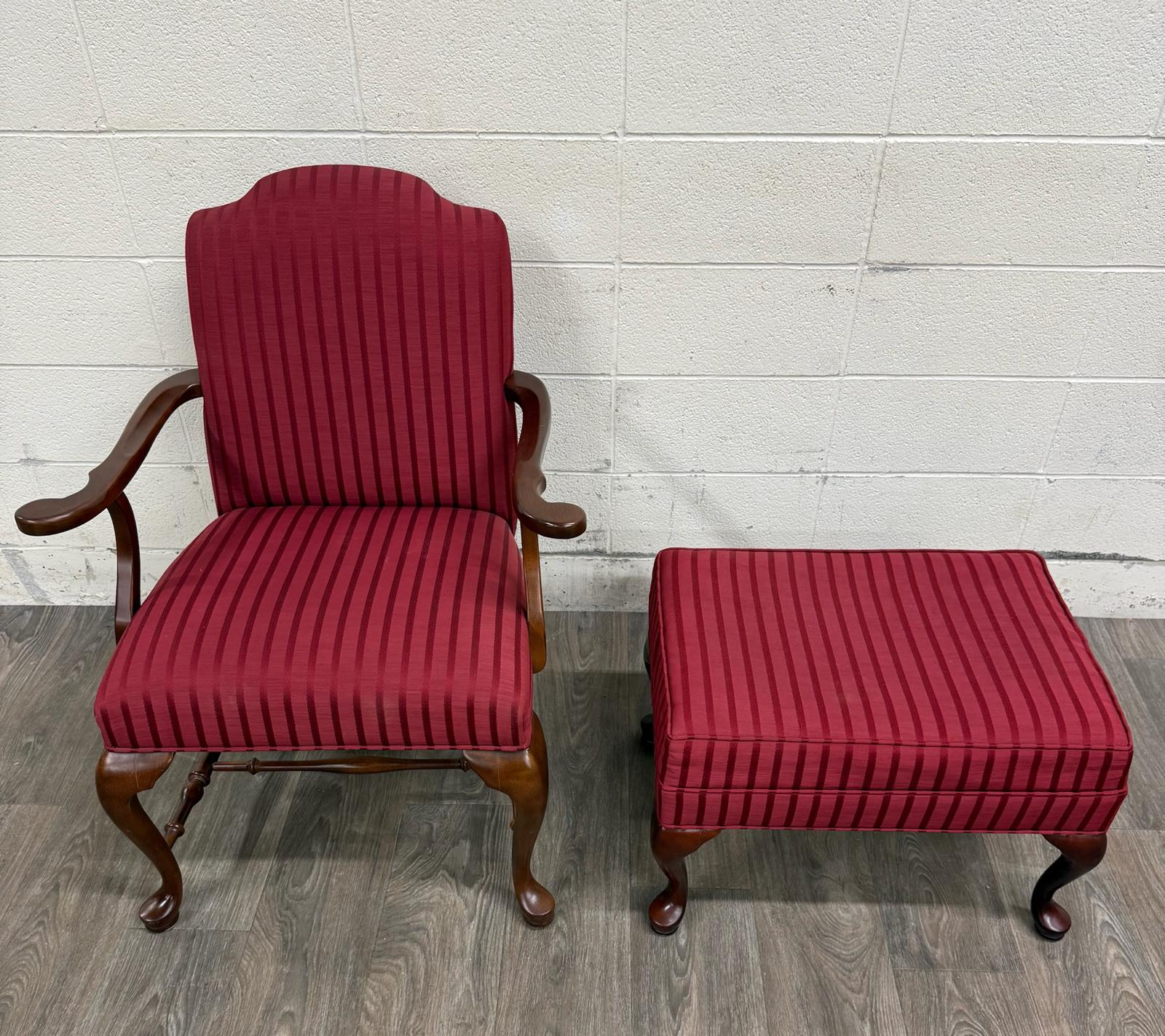 Vintage 1995 Ethan Allen Queen Anne Wingback Lounge Chair with Ottoman