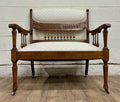 Antique Carved Spindle Back Carved Upholstered Settee