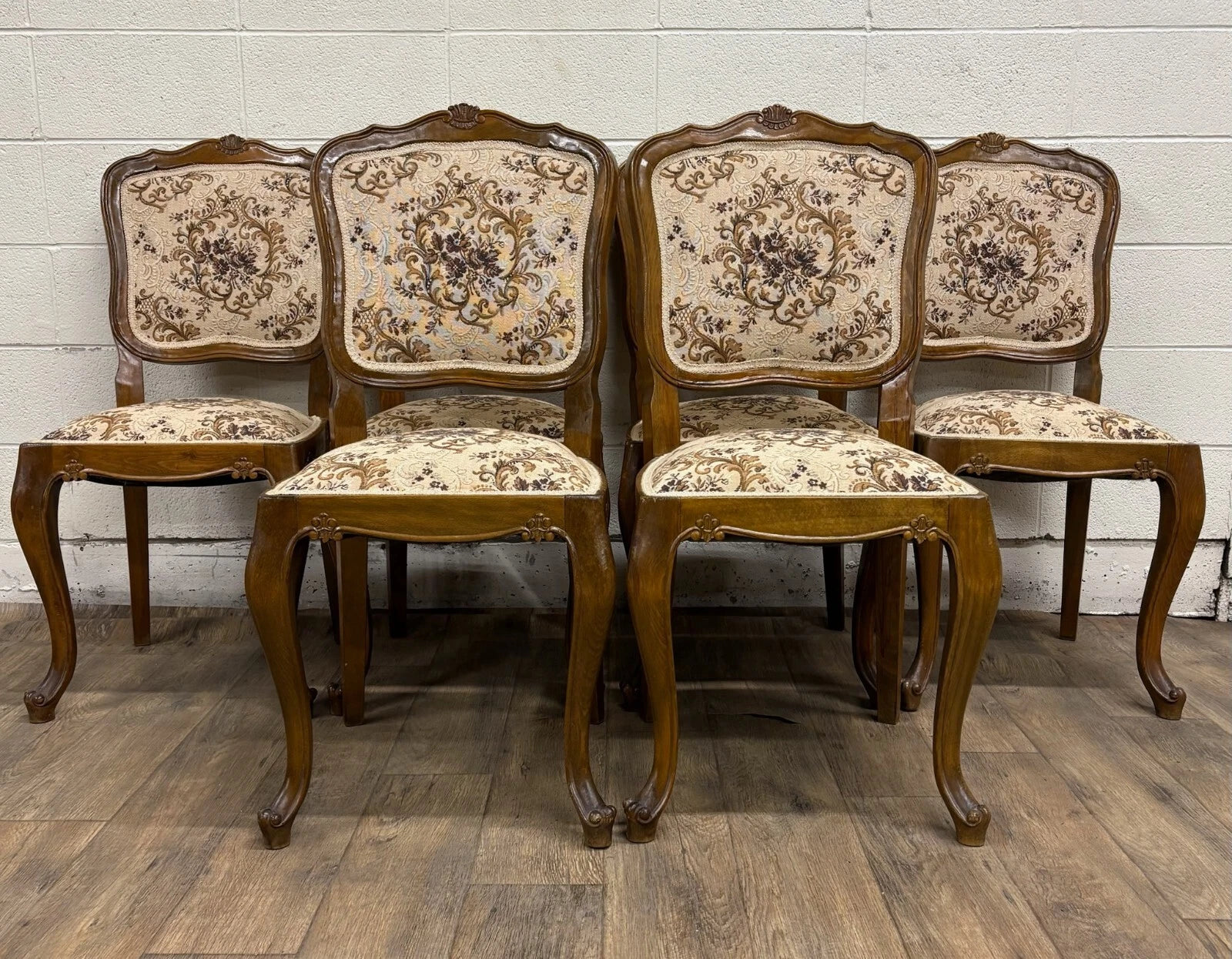 Vintage Louis XV Style Upholstered Tapestry Dining Chairs - Set of 6