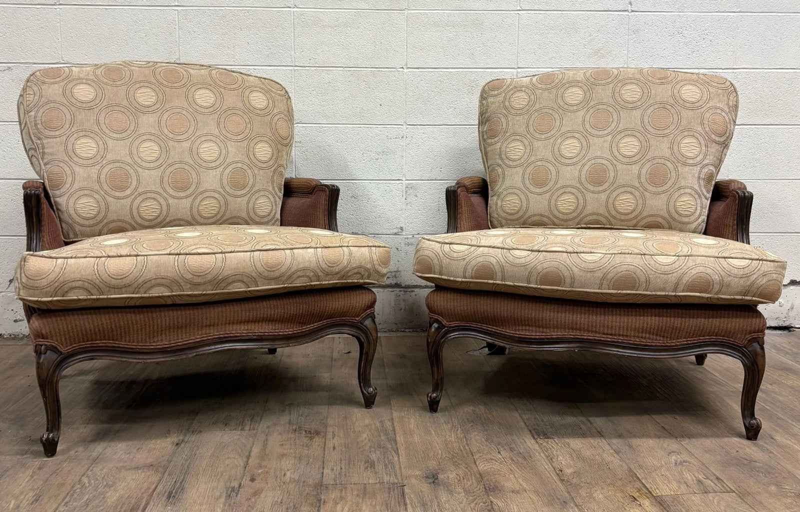 Vintage French Country Louis XV Style Bergere Chairs - Pair