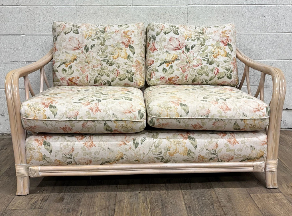 Vintage MCM Ficks Reed Style Organic Coastal Boho Style Rattan Loveseat Settee