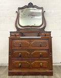 Antique Victorian Walnut and Marble Five Drawer Dresser With Mirror