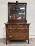 Antique Late Victorian Edwardian Serpentine Oak Dresser with Removable Mirror