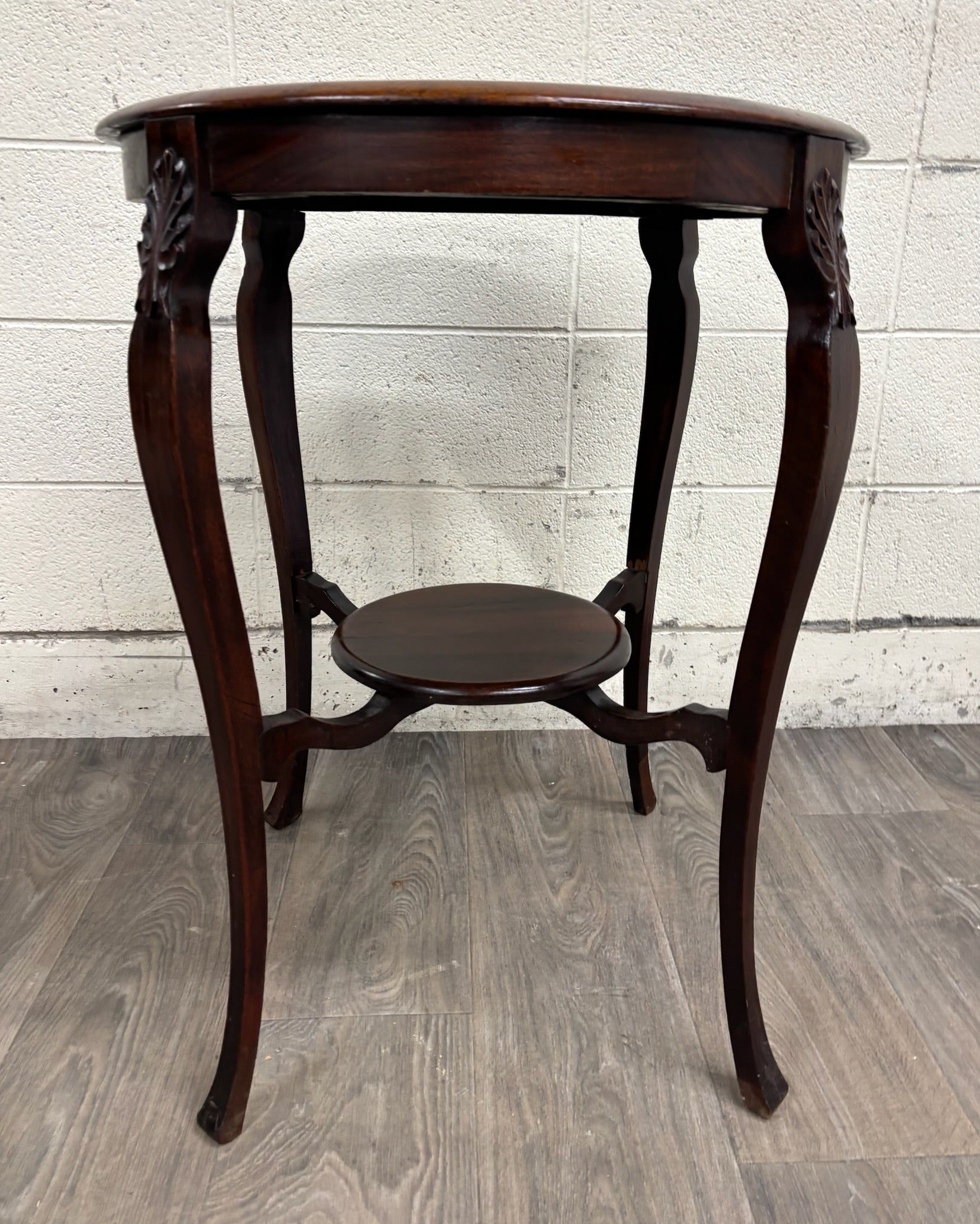 Antique Victorian Walnut Round Parlor Table Lamp Table
