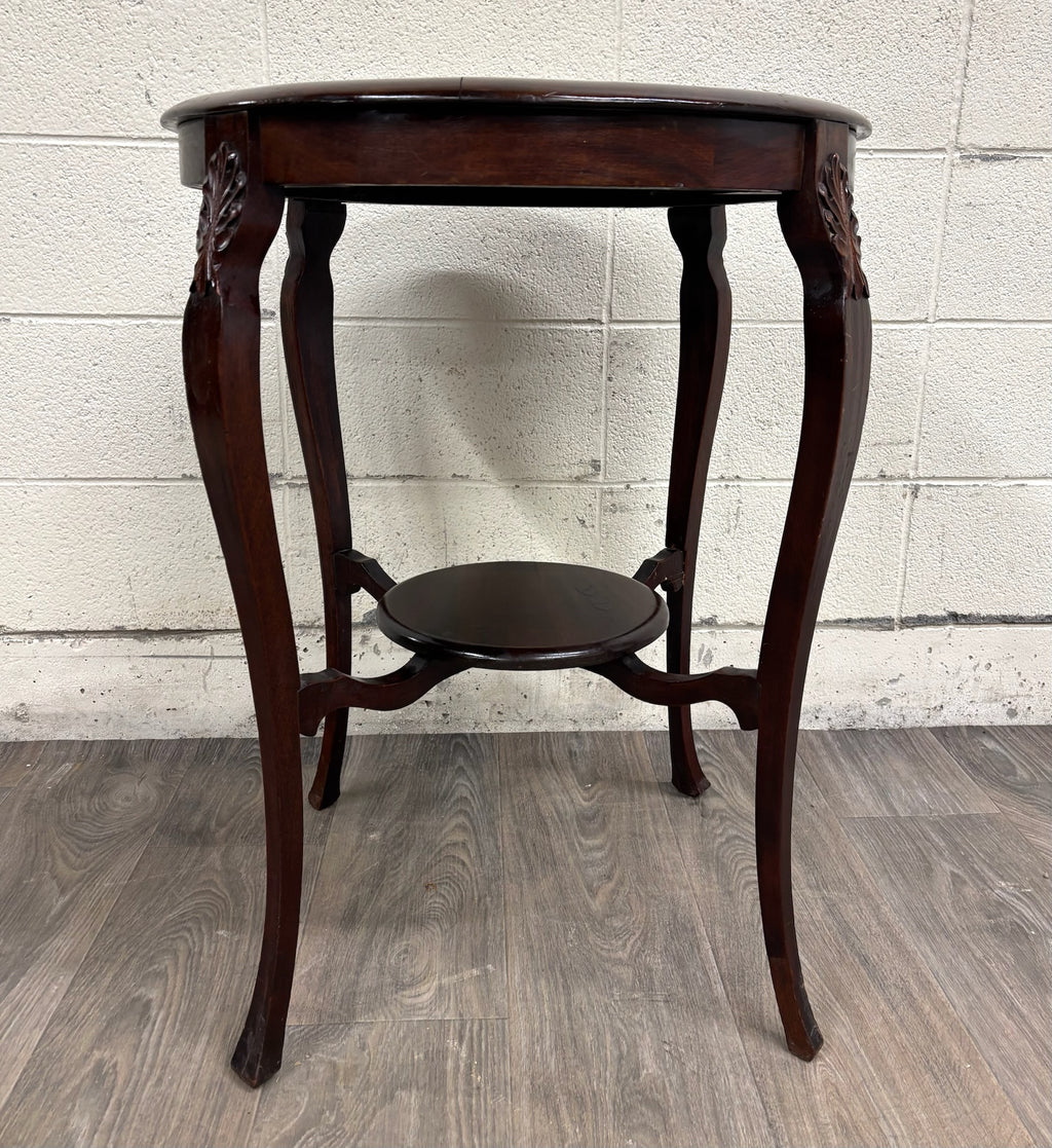 Antique Victorian Walnut Round Parlor Table Lamp Table