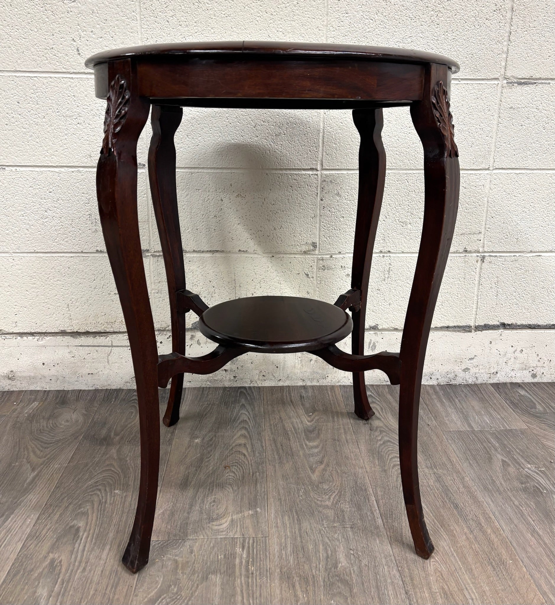 Antique Victorian Walnut Round Parlor Table Lamp Table