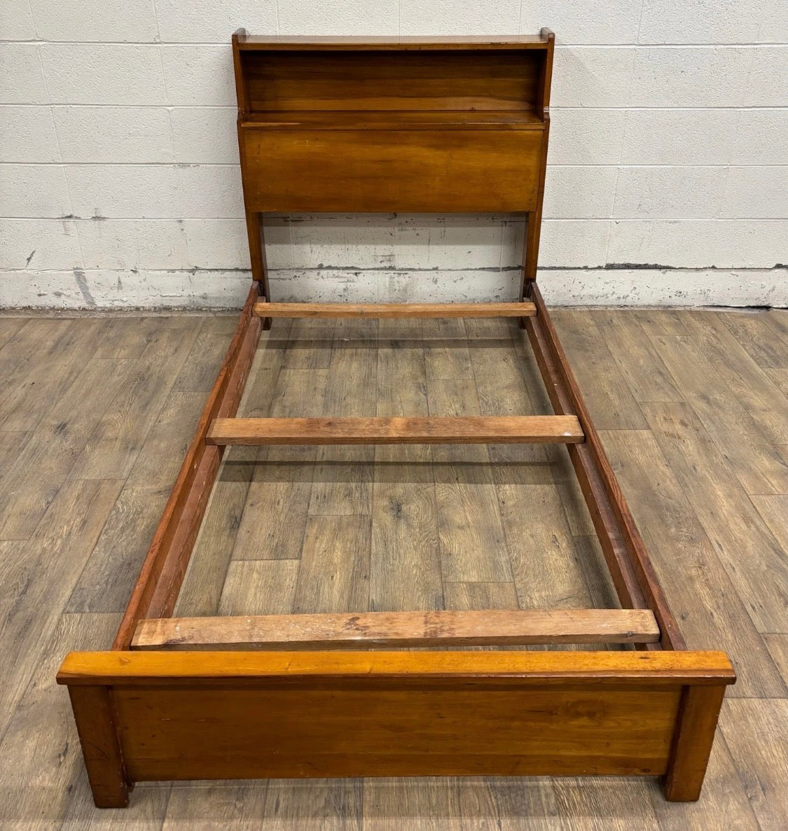 Vintage Twin Size MCM Mid Century Modern Maple Bookcase Bedframe