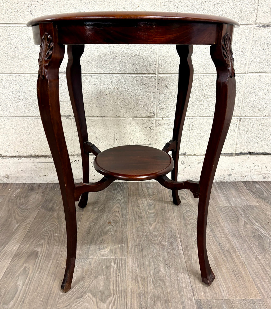 Antique Victorian Walnut Round Parlor Table Lamp Table