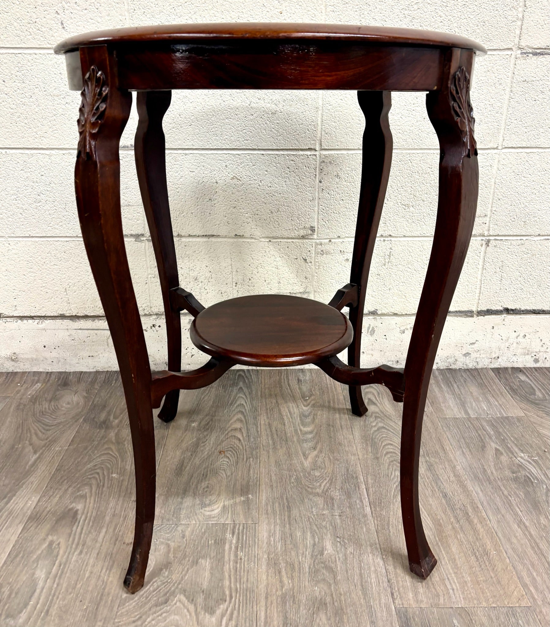 Antique Victorian Walnut Round Parlor Table Lamp Table
