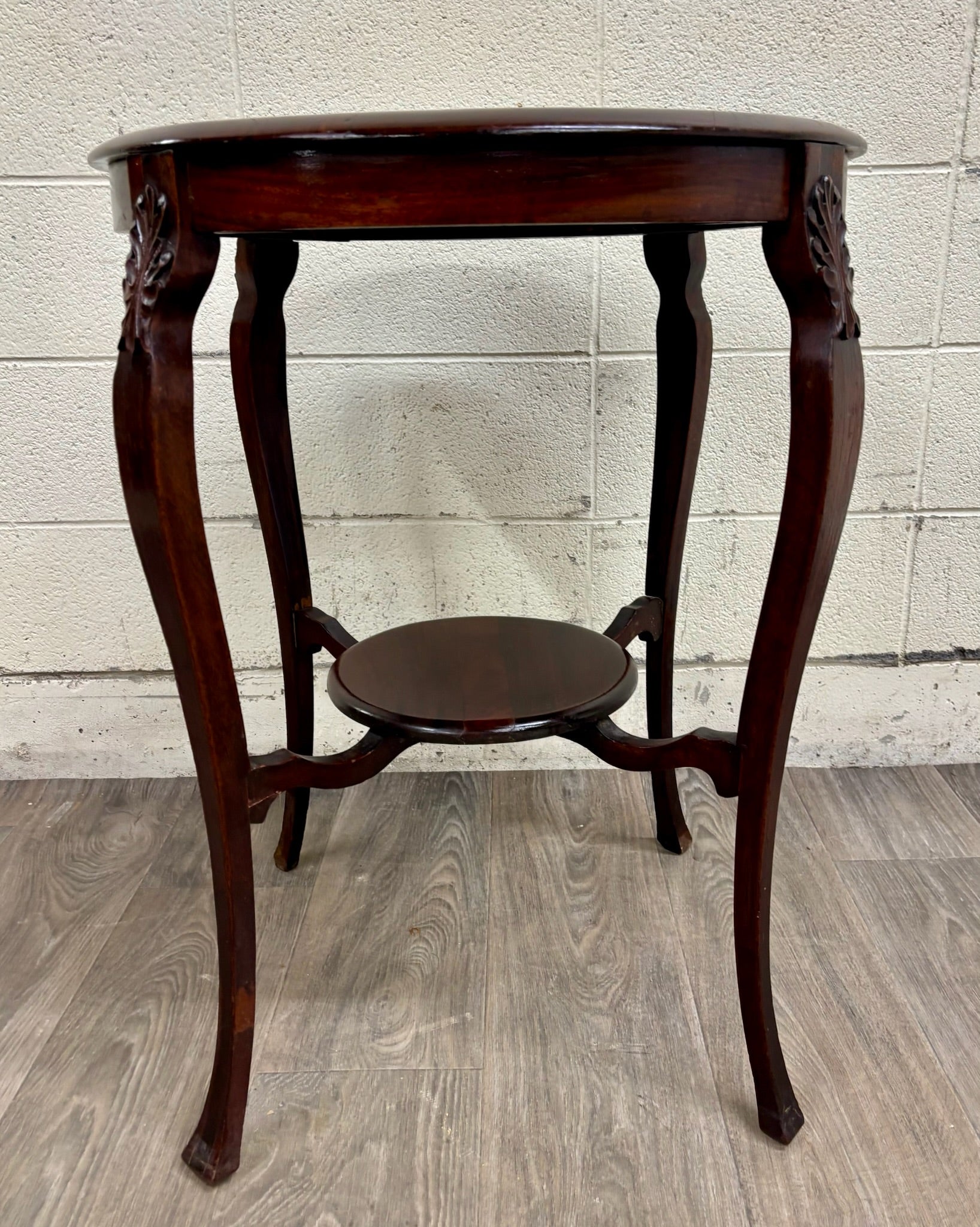 Antique Victorian Walnut Round Parlor Table Lamp Table