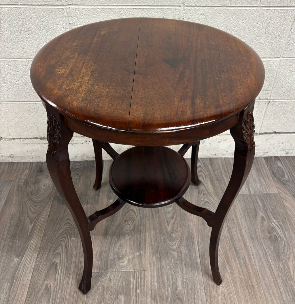 Antique Victorian Walnut Round Parlor Table Lamp Table