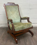 Antique Victorian Eastlake Carved Walnut Coil Spring Platform Rocking Chair