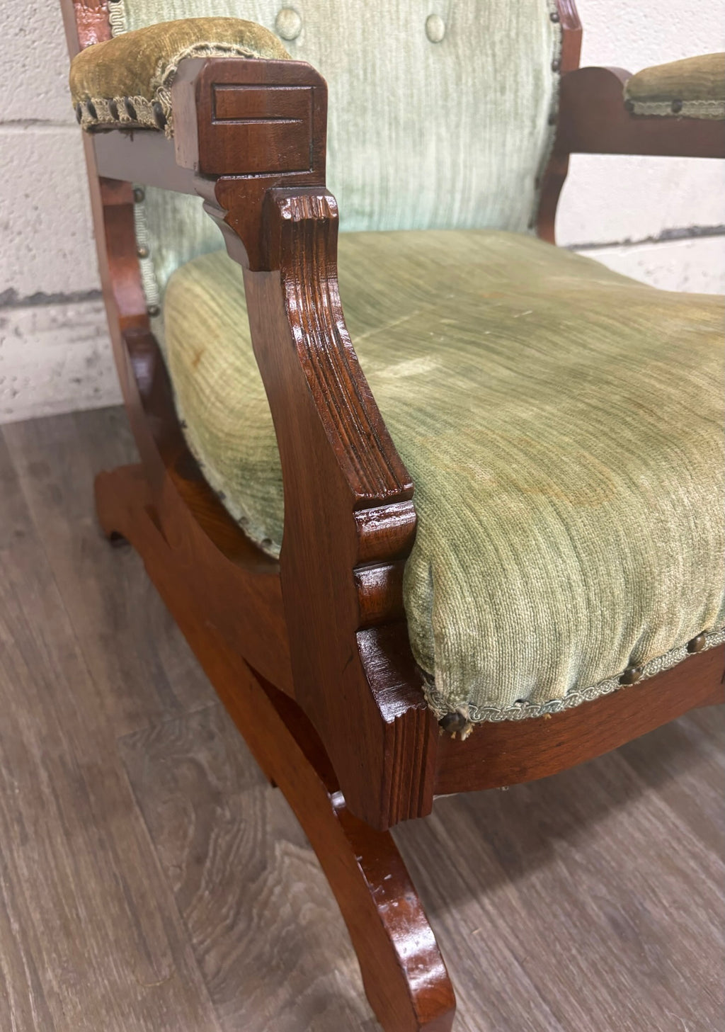 Antique Victorian Eastlake Carved Walnut Coil Spring Platform Rocking Chair