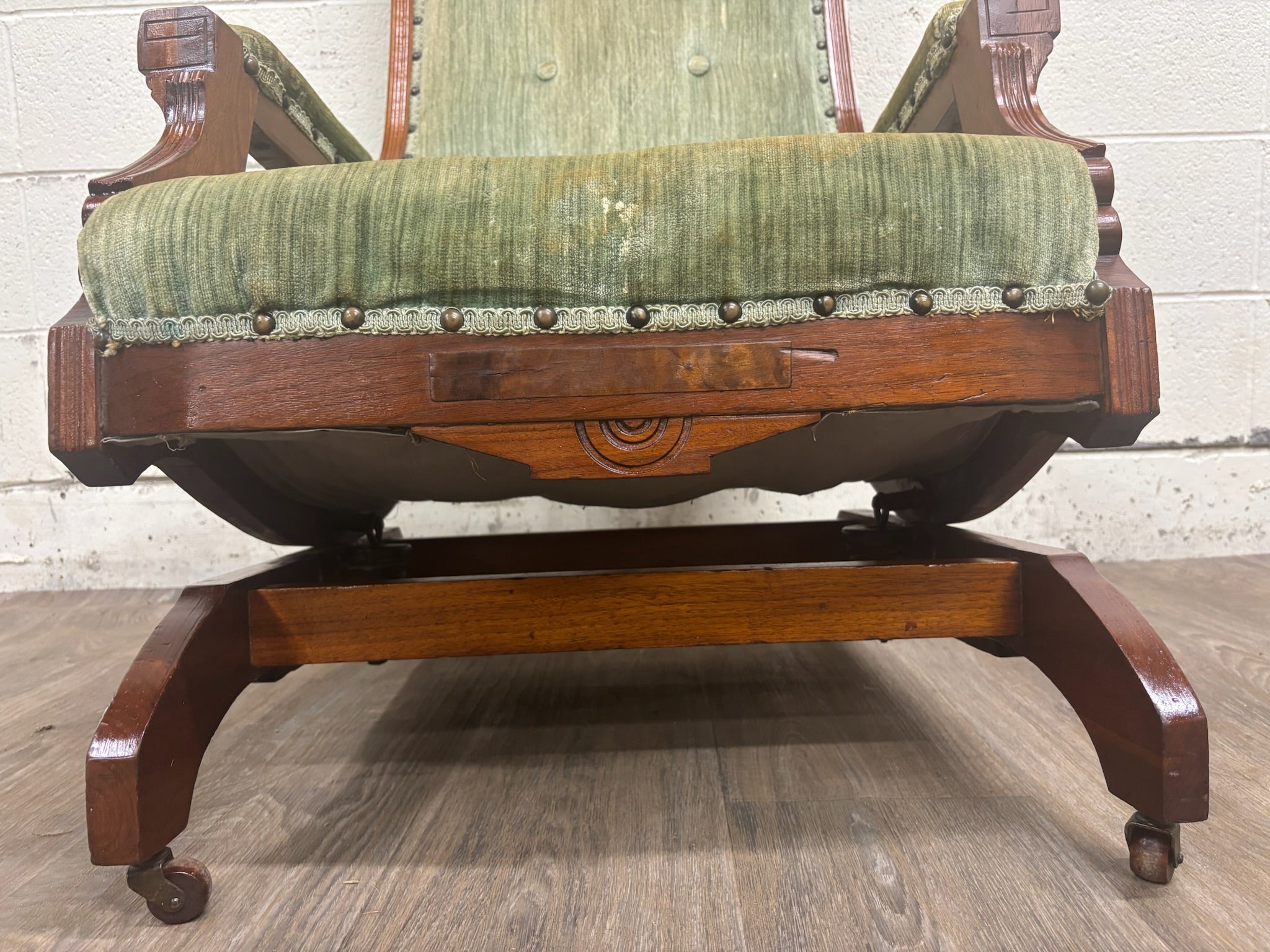 Antique Victorian Eastlake Carved Walnut Coil Spring Platform Rocking Chair