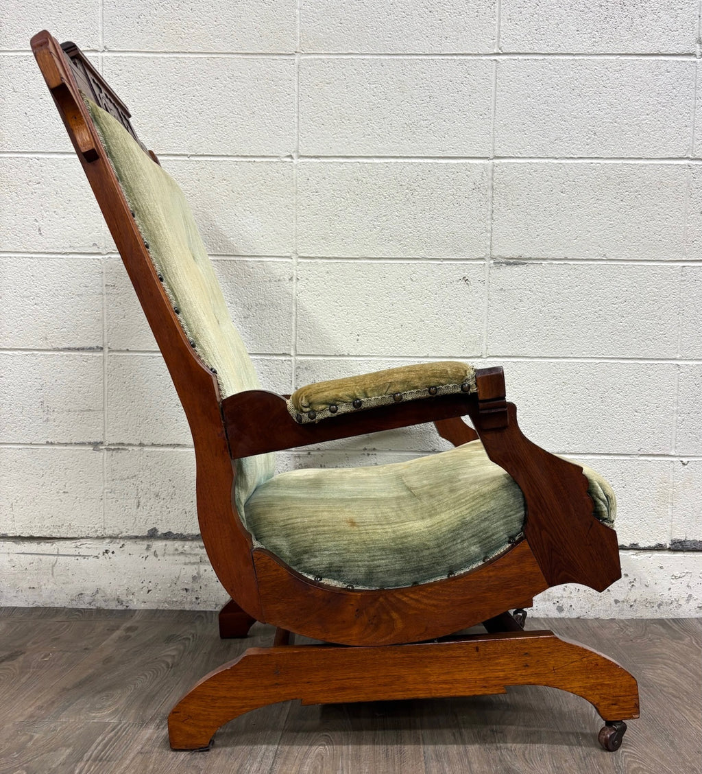 Antique Victorian Eastlake Carved Walnut Coil Spring Platform Rocking Chair