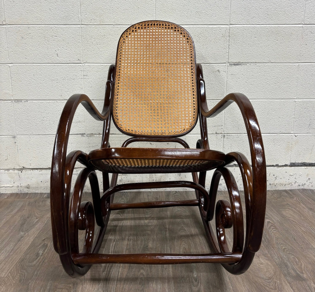 Vintage Thonet Style Bentwood Beechwood Cane Seat Cane Back Rocking Chair