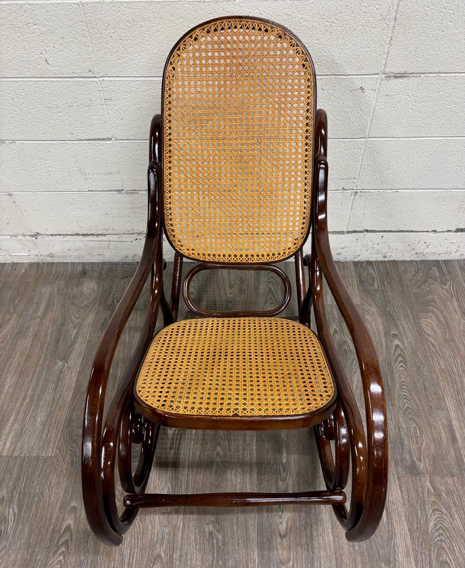 Vintage Thonet Style Bentwood Beechwood Cane Seat Cane Back Rocking Chair