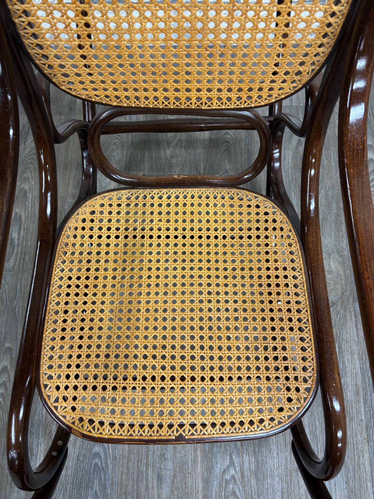 Vintage Thonet Style Bentwood Beechwood Cane Seat Cane Back Rocking Chair