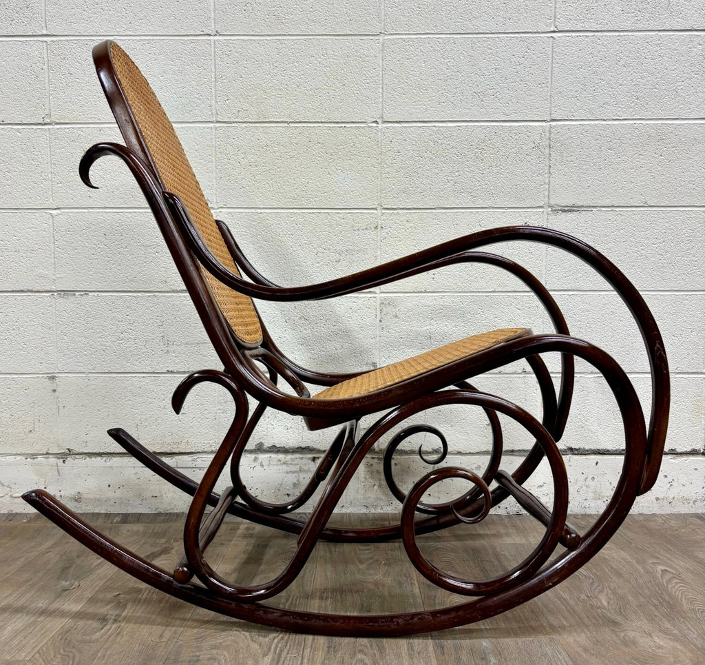 Vintage Thonet Style Bentwood Beechwood Cane Seat Cane Back Rocking Chair