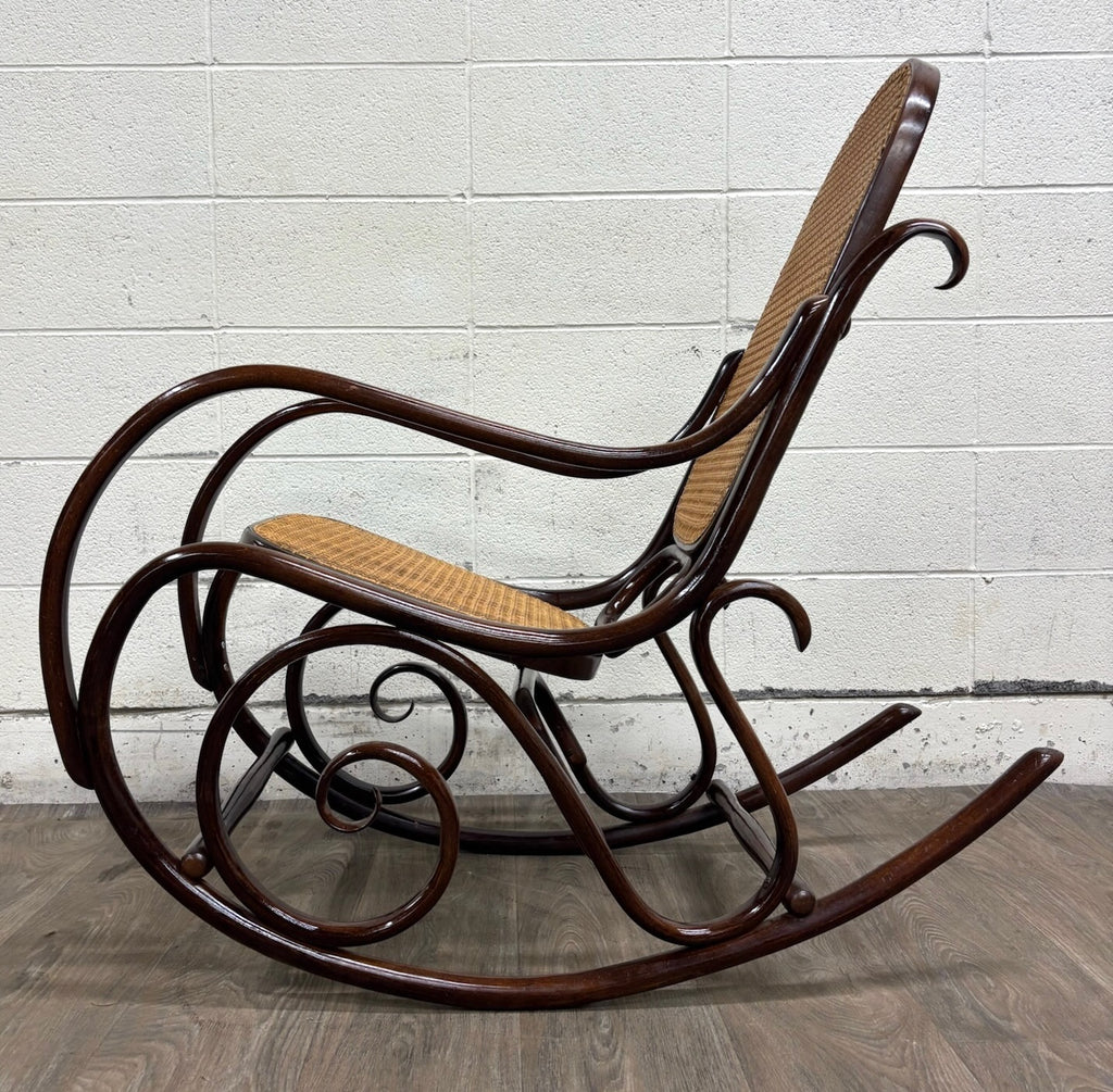 Vintage Thonet Style Bentwood Beechwood Cane Seat Cane Back Rocking Chair