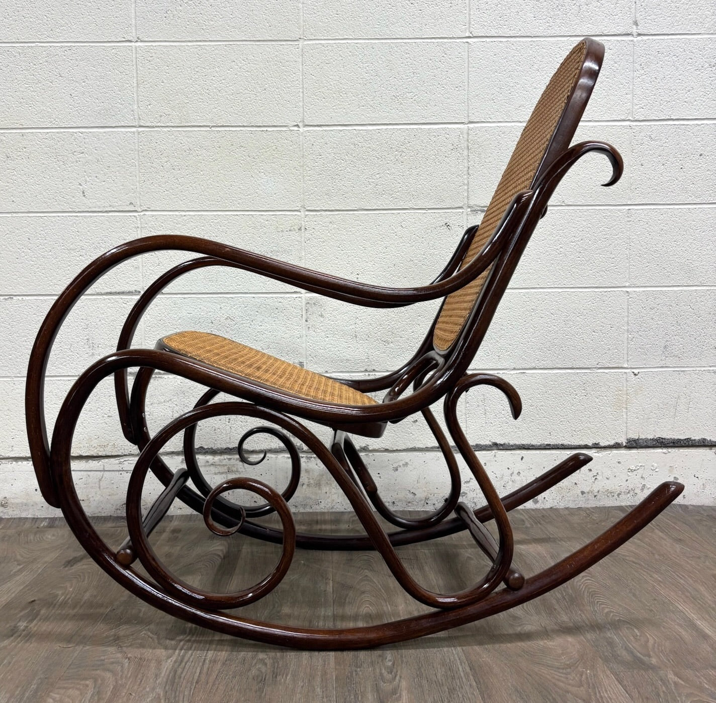 Vintage Thonet Style Bentwood Beechwood Cane Seat Cane Back Rocking Chair