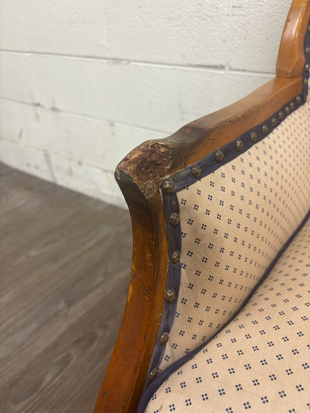 Vintage Country French Fruitwood Upholstered Wingback Chair