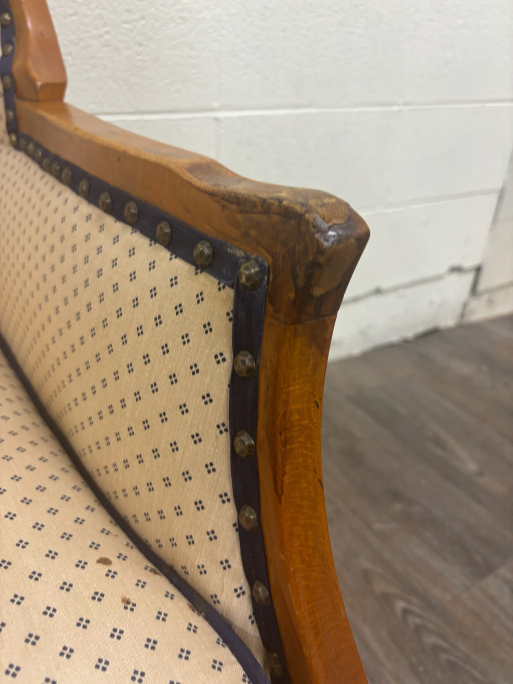Vintage Country French Fruitwood Upholstered Wingback Chair
