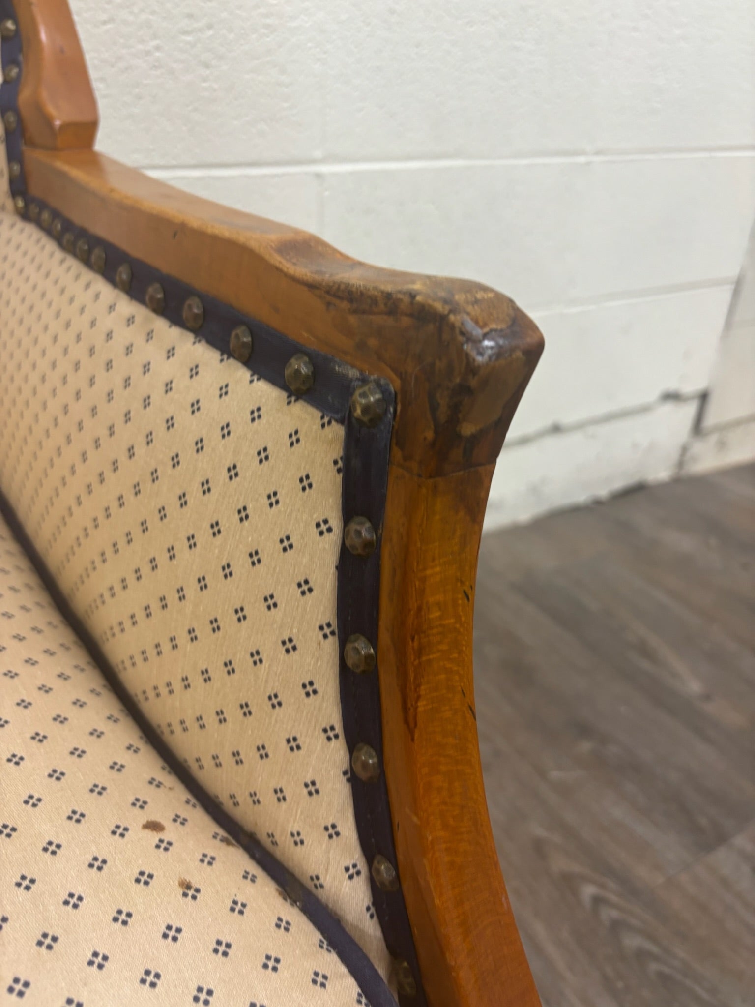 Vintage Country French Fruitwood Upholstered Wingback Chair