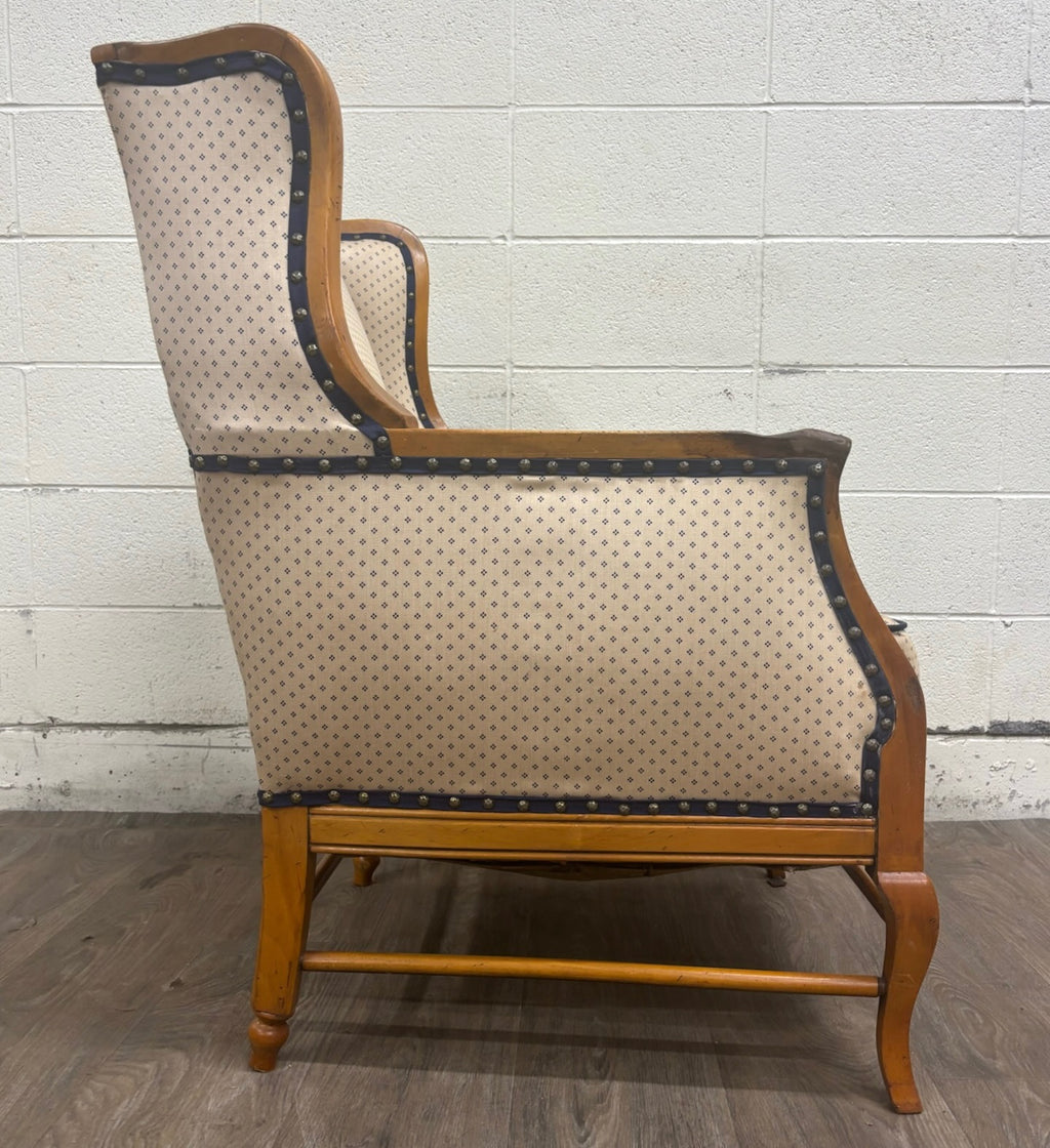 Vintage Country French Fruitwood Upholstered Wingback Chair