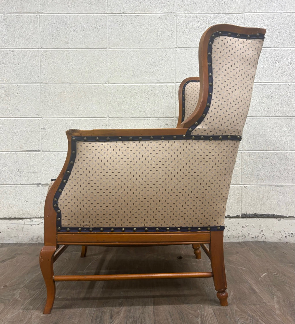 Vintage Country French Fruitwood Upholstered Wingback Chair