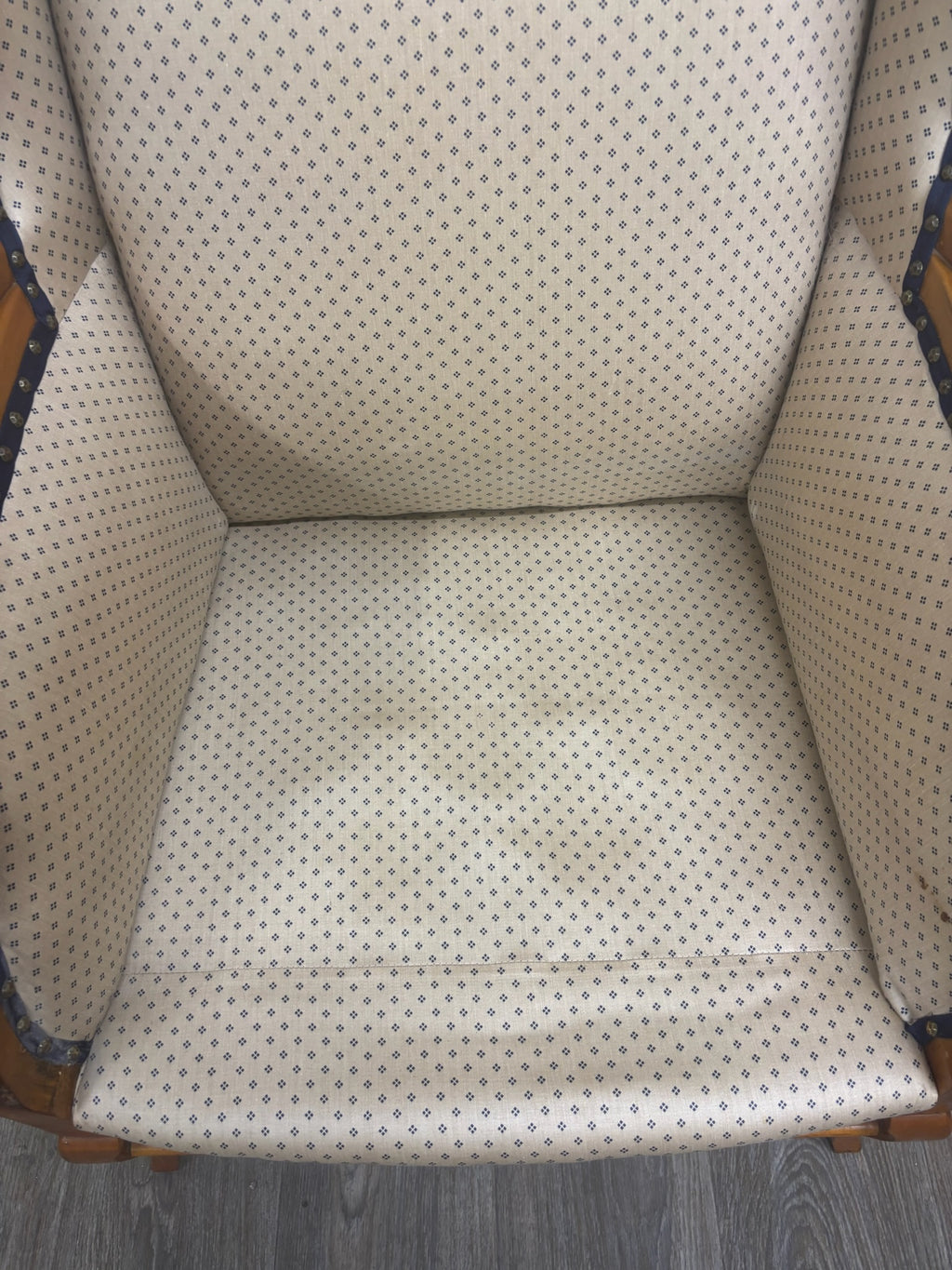 Vintage Country French Fruitwood Upholstered Wingback Chair