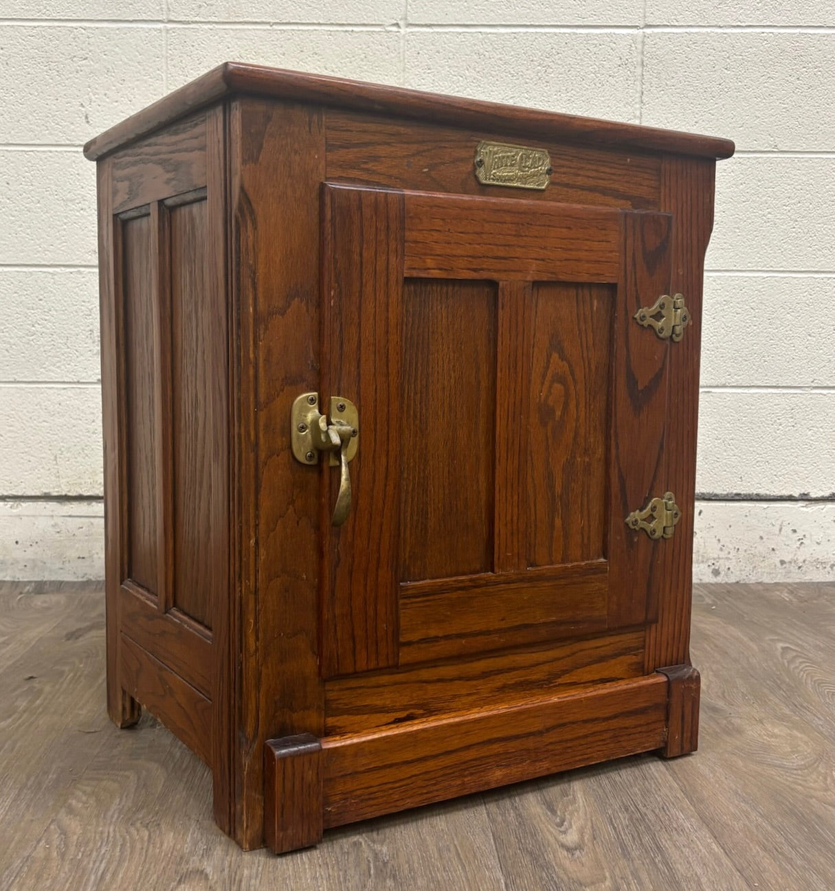 Vintage White Clad American Country Oak Icebox Cabinet Side Table Nightstand