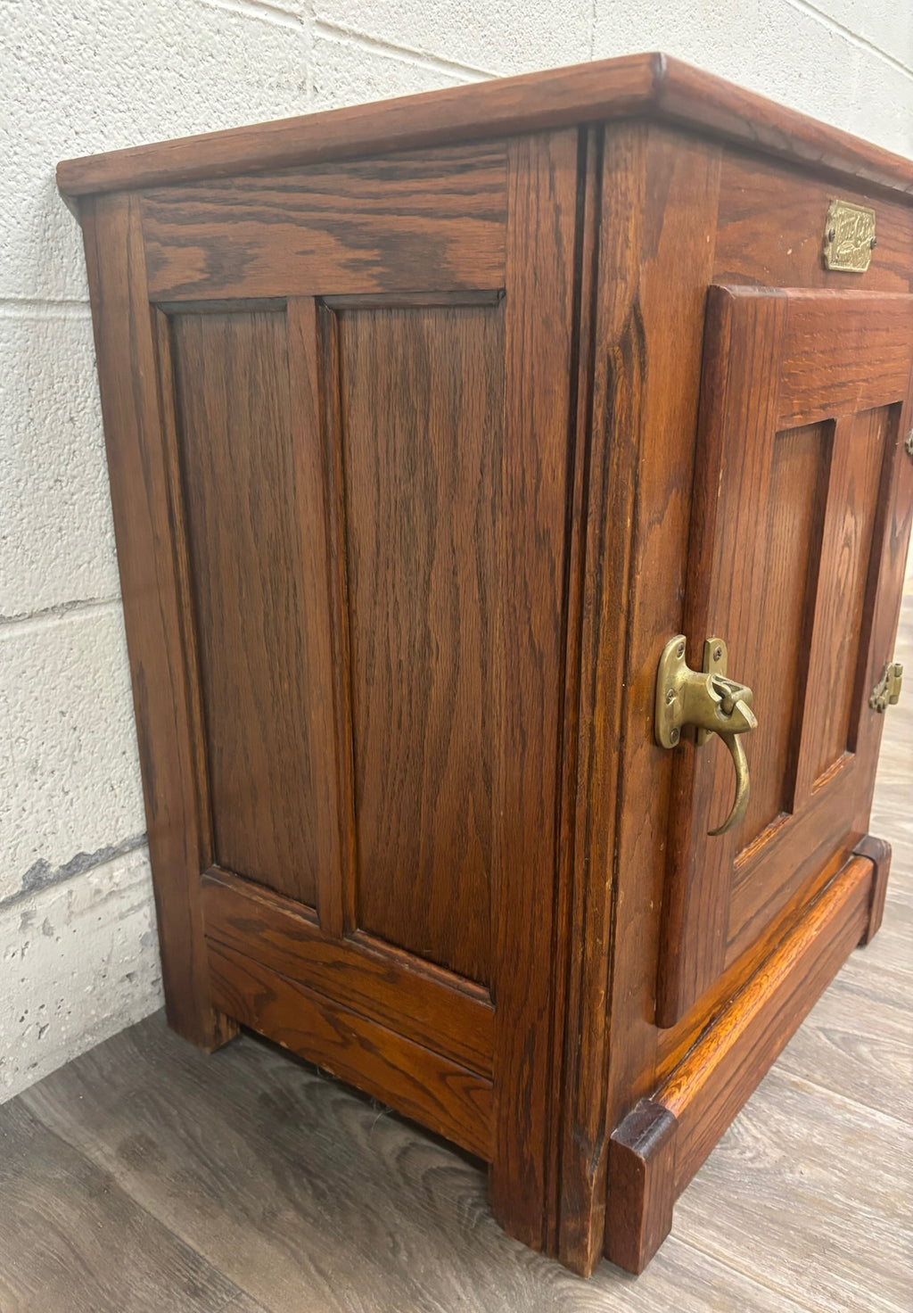 Vintage White Clad American Country Oak Icebox Cabinet Side Table Nightstand