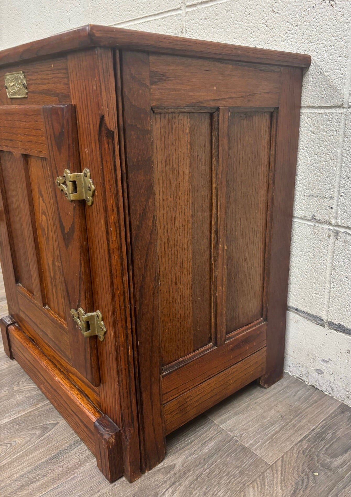 Vintage White Clad American Country Oak Icebox Cabinet Side Table Nightstand