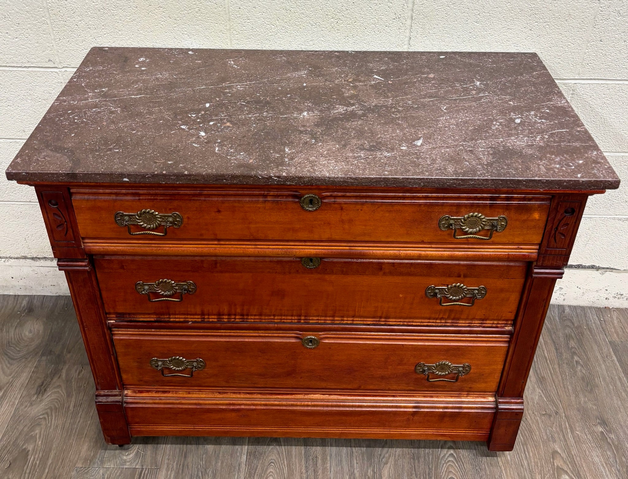 Antique Victorian Eastlake Marble Top Walnut Dresser with Mirror