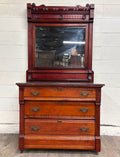 Antique Victorian Eastlake Marble Top Walnut Dresser with Mirror