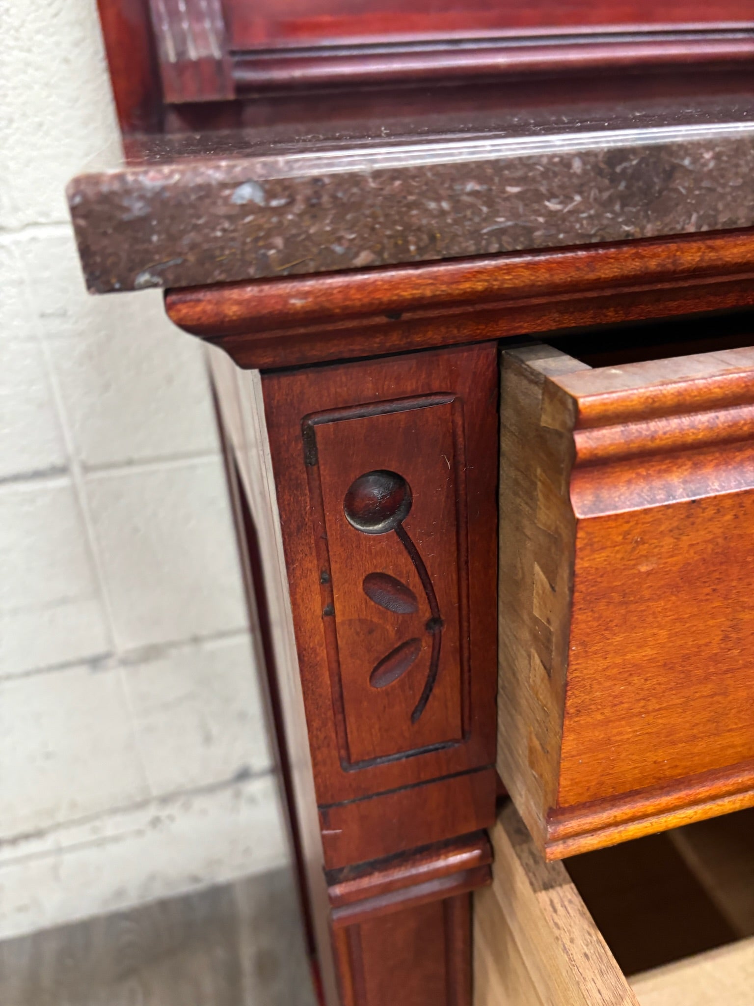 Antique Victorian Eastlake Marble Top Walnut Dresser with Mirror