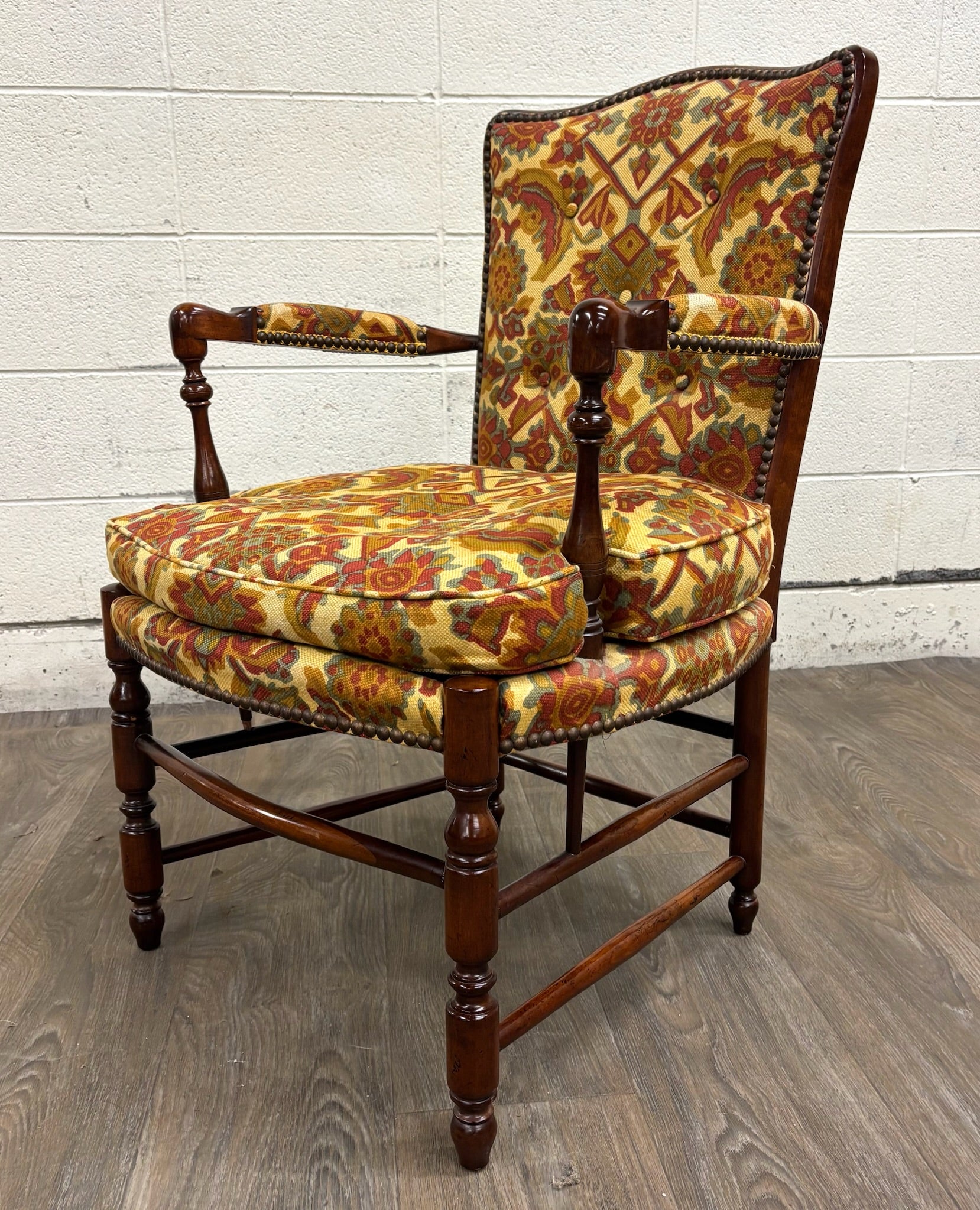 Vintage 1960s Barnard & Simonds Co. Louis XIII Style Upholstered Armchair