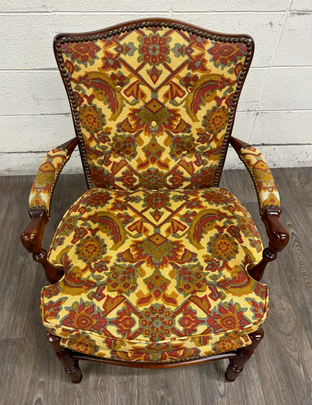 Vintage 1960s Barnard & Simonds Co. Louis XIII Style Upholstered Armchair