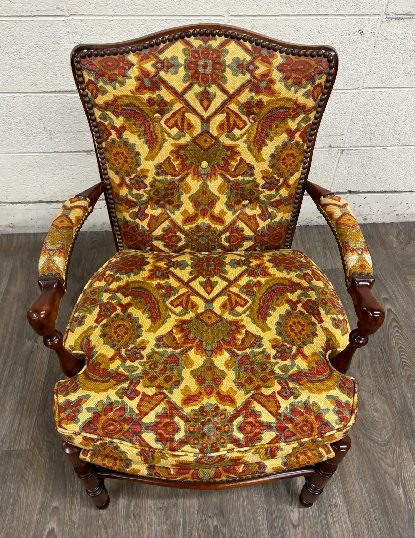 Vintage 1960s Barnard & Simonds Co. Louis XIII Style Upholstered Armchair