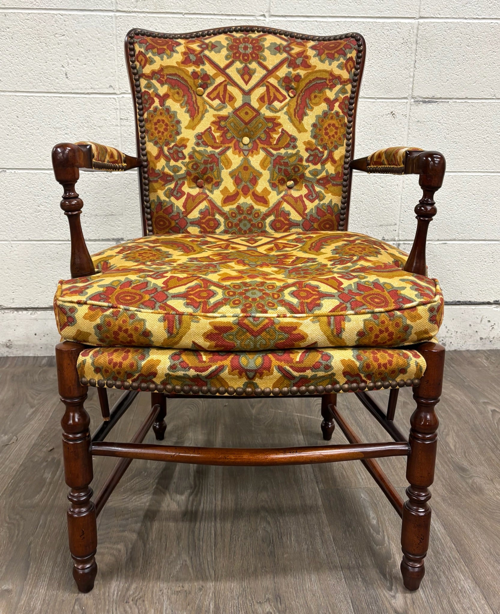 Vintage 1960s Barnard & Simonds Co. Louis XIII Style Upholstered Armchair